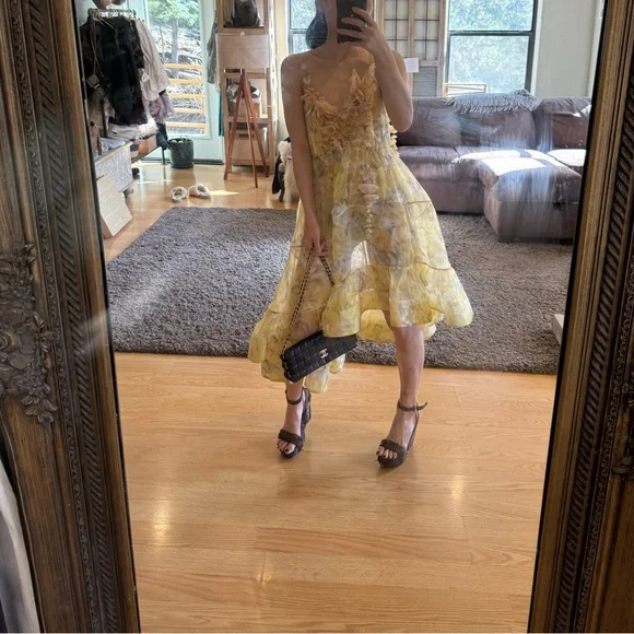 Zimmermann Harmony Asymmetrical Dress in Soft Yellow Floral - Picture 3 of 7
